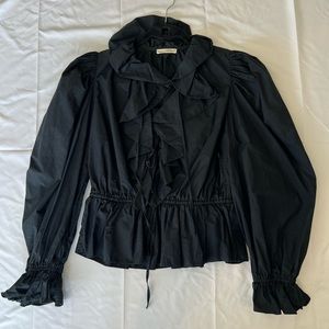 Ulla Johnson Navy Blouse Size 4 Balloon Sleeves Ruffles